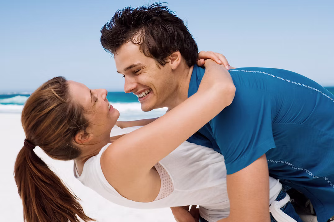 Couple embracing outdoors